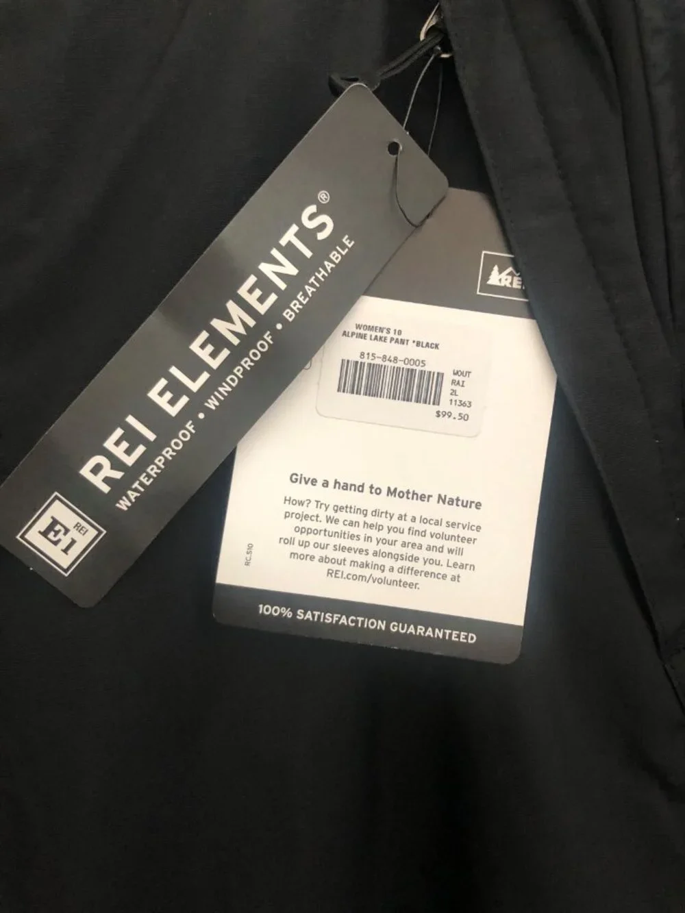 REI Black Waterproof Alpine Lake Rain Snow Pants Women's Size 10 NWT